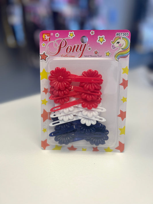 Large Round Pony Assorted Barrettes- Patriotic